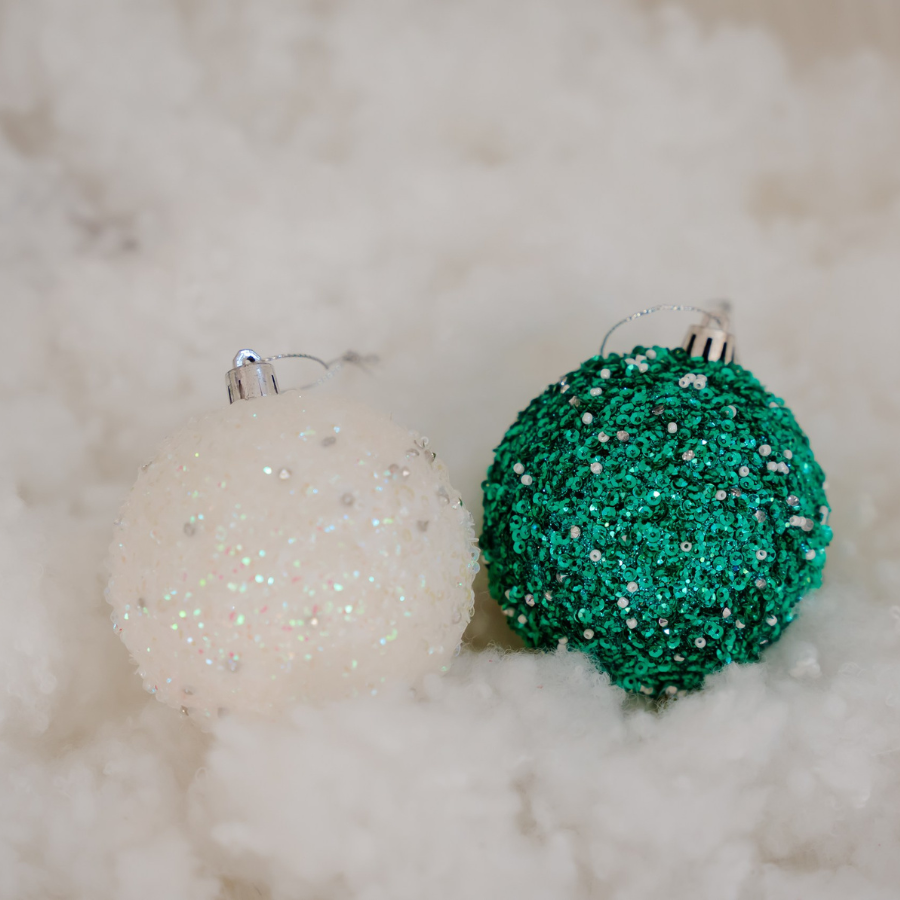 Globde Crăciun strălucitor alb sau verde | Decorațiuni elegante