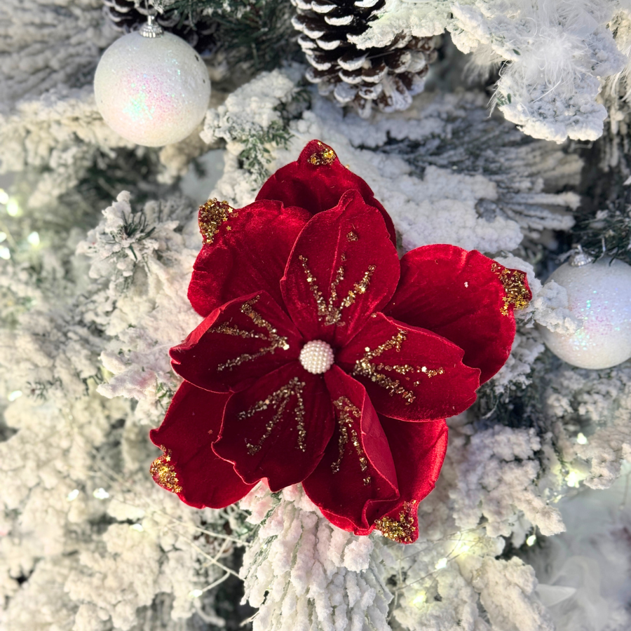 Crăciuniță din catifea roșie cu accente aurii | Ornament Crăciun