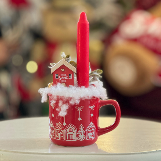 Aranjament Crăciun Home Sweet Home în Cană Roșie – Decor Festiv