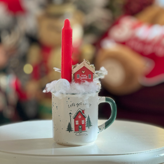 Aranjament Crăciun în Cană „Let’s Get Cozy” – Decor cu Lumânare