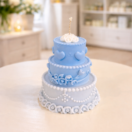 Lumânare tip tort din ceară de soia – Colecția Blue Dreams| Handmade