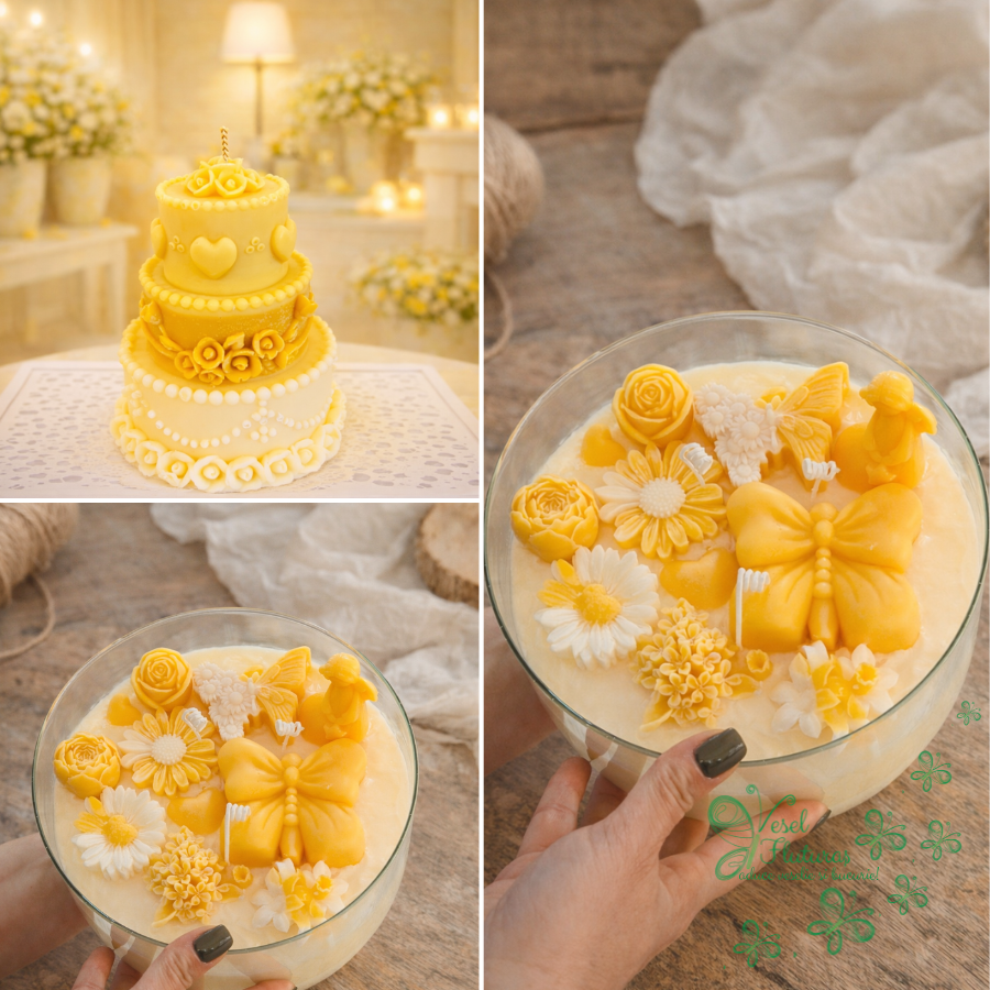 Lumanare tip tort din ceara de soia | Colectia Aur de Primavara