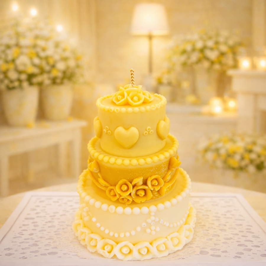 Lumanare tip tort din ceara de soia | Colectia Aur de Primavara