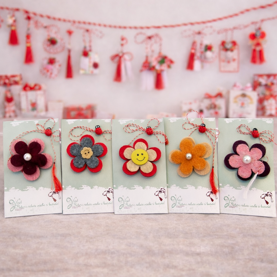 Set 5 martisoare din fetru – Floricele vesele de primăvară