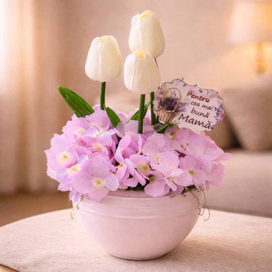 Aranjament cu lalele albe – Delicatețe și lumină