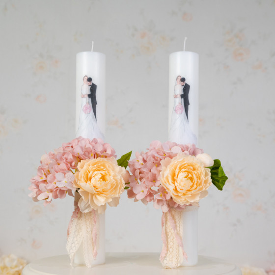 Lumânări nuntă cu flori lucrate manual de Vesel Fluturaș