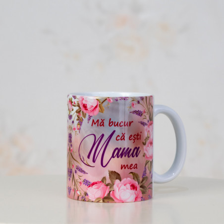 Cană ceramică „Mă bucur că ești Mama mea”, trandafiri & lavandă